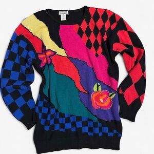 Vintage- Multicolor Graphic Knit+ beaded Sweater